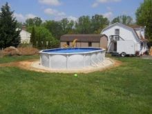 15' x 24' Oval Pool with 4 x 4 Pressure treated Outline landscaping with white marble chips